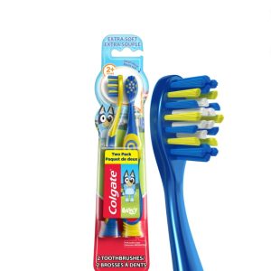 Colgate Kids Toothbrushes and Suction Cup, Extra Soft, Bluey, 2 Pack for 2years +