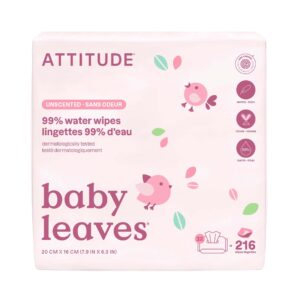 ATTITUDE baby leaves 99% Water Tripack Wipes - Unscented - 216 Count