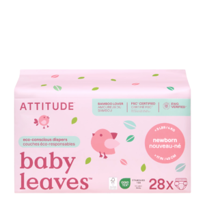 ATTITUDE baby leaves Bamboo Diapers - Unscented - Newborn Size - 28 Count