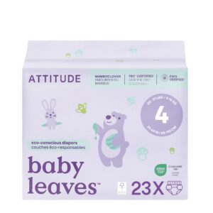 ATTITUDE baby leaves Bamboo Diapers - Unscented - Size 4- 23 Count