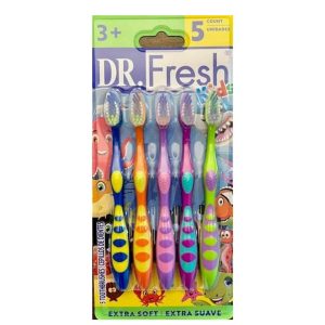 Dr. Fresh Kids Toothbrushes, Ergonomic Non-Slip Handle, Extra Soft Bristles, Tongue Cleaner, 5 Count