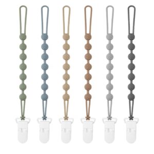 Eascrozn 6 Pack Silicone Pacifier Clip- blue & grey