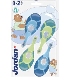 Jordan* ® | Step 1 Baby Toothbrush | 0-2 Years, Soft Bristles, BPA Free | Blue & green| 4 Pack