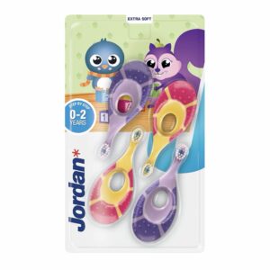 Jordan* ® | Step 1 Baby Toothbrush | 0-2 Years, Soft Bristles, BPA Free | Pink & Purple | 4 Pack