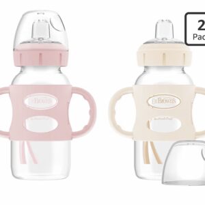 Dr. Brown's Wide-Neck Sippy Spout Bottle with Handles, Pink & Ecru, 2-Pack