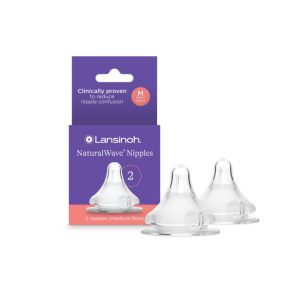 Lansinoh Natural Wave Baby Bottle Nipples, Anti Colic, Medium Flow, Size M, 2 Count