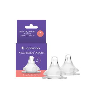 Lansinoh NaturalWave Baby Bottle Nipples, Fast Flow, 2 Count