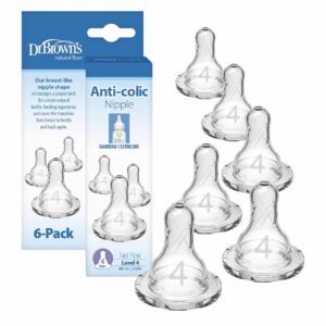 Dr. Brown’s Natural Flow Level 4 Narrow Baby Bottle Silicone Nipple, Fast Flow, 9m+