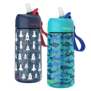 Bentgo Kids Prints Water Bottle (2-Pack)| Rocket/Shark