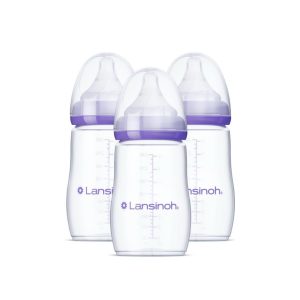 Lansinoh Anti-Colic Baby Bottles for Breastfeeding Babies, 8 ounces (Pack of 3)