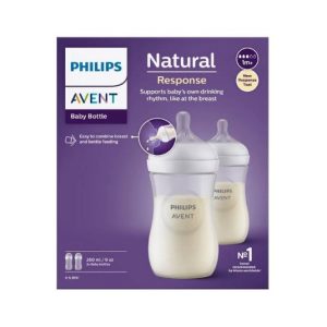 Philips Avent Natural Baby Bottles with Natural Response Nipples (Medium Flow, Flow 3), 9oz, 2-Pack