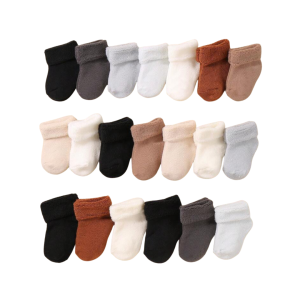 Baby Solid Color Thick Warm Flip-Top Socks, 10 pairs, 6-12M (Brown)